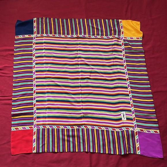 YSL Large Silk Stripped Multicolored Scarf - Picture 5 of 6